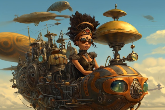 un avatar inspirado en steampunk que opera una IA fantástica generada