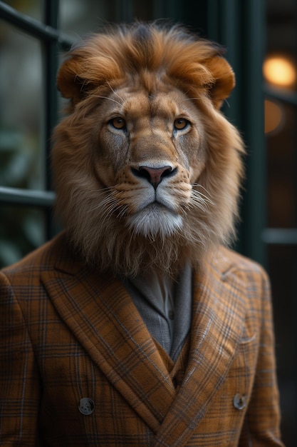 Avatar león en un traje de negocios