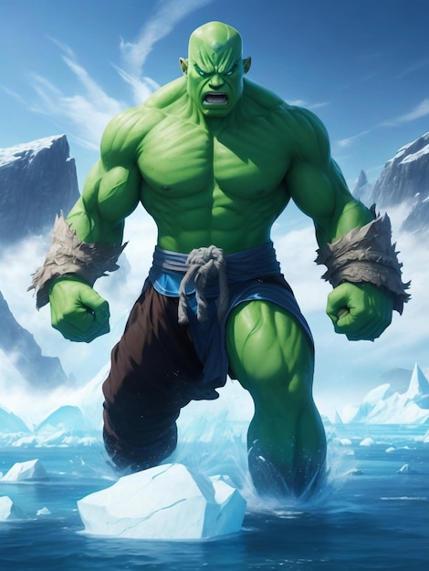 Foto el avatar de la leyenda de aang en el disfraz de hulk enojado