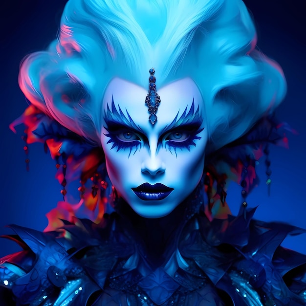 avatar mujer fantasía maquillaje mujer personaje reina del hielo creado utilizando IA generativa
