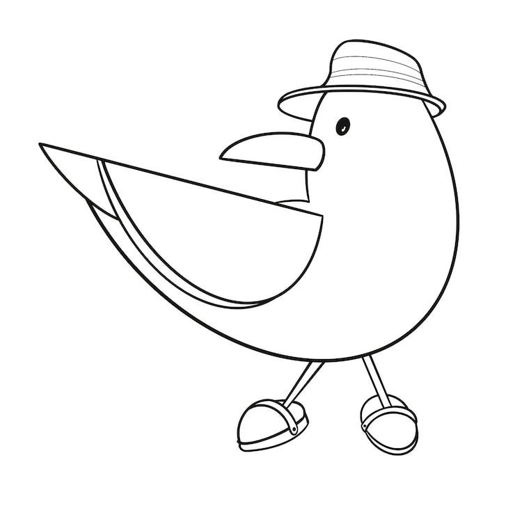 Foto ave gaviota en un sombrero de vacaciones para colorear aislado en un conjunto de fondo blanco 56