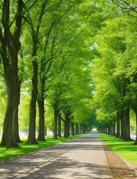 Avenida con árboles verdes