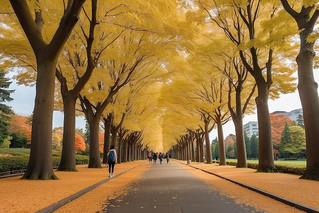 Foto avenida ginkgo de la universidad de hokkaido un otoño japonés cautivador