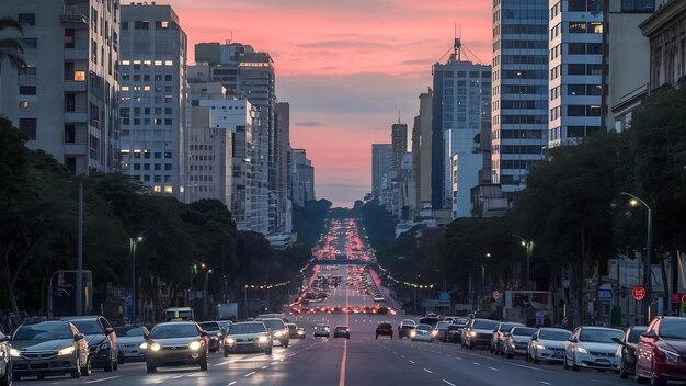 Avenida Paulista ao anoitecer em São Paulo, Brasil