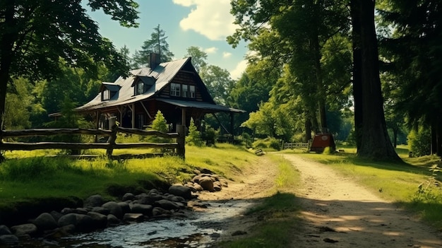 Aventura ao ar livre natureza férias estrada de cascalho selvagem para a casa de madeira hotel vibração da fazenda de campo