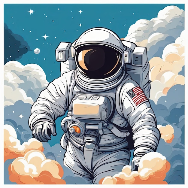 Aventura astronómica Vector astronauta en medio de las nubes