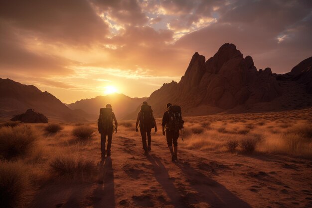 Aventura en la belleza del vasto paisaje desértico al atardecer