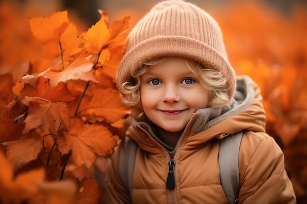 Una aventura caprichosa explorando el deleite del otoño con un niño pequeño en medio de hojas de oro