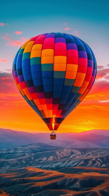 Foto una aventura colorida un globo aerostático vibrante se eleva en el aire vertical mobile wallpaper.