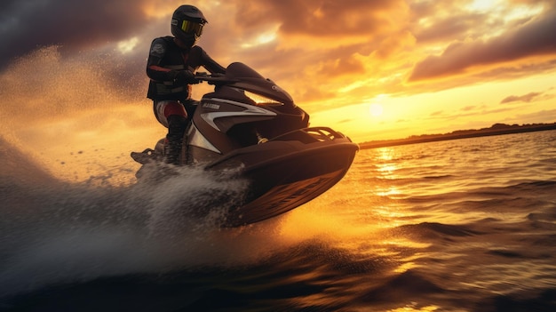 Aventura de Jet Ski ao pôr-do-sol em uma paisagem cênica