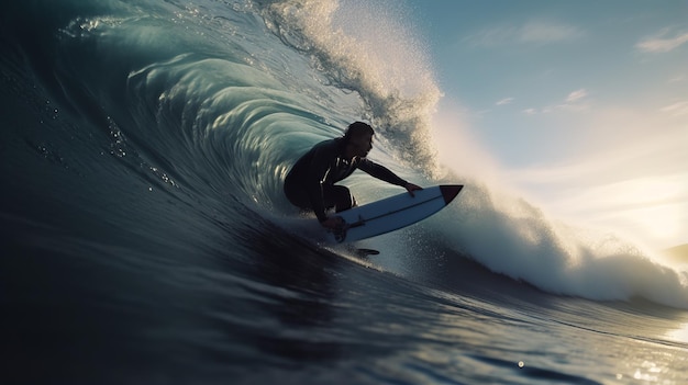 Aventura de surfe emocionante passeio nas ondas com equilíbrio e emoção ao ar livre