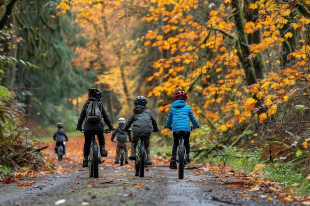 Aventura familiar en bicicleta en otoño