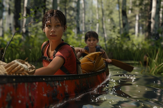 Foto aventura familiar en canoa para el día de la madre