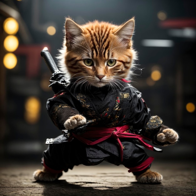 Foto la aventura de un juguetón gato ninja