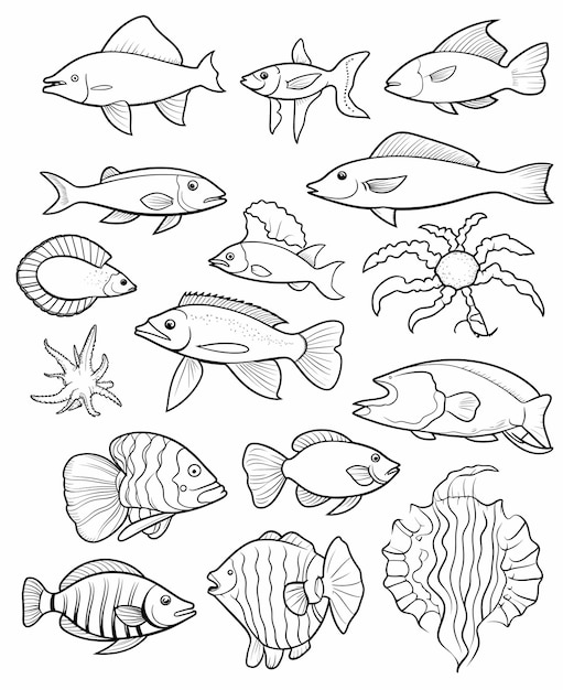 Foto aventura subaquática 25 animais marinhos de desenho animado página de colorir