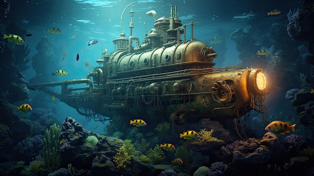 Foto aventura submarina steampunk subaquática