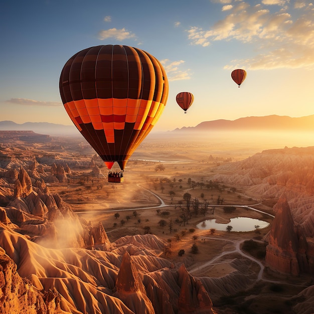 La aventura de volar en globo de aire caliente con una vista impresionante flotando