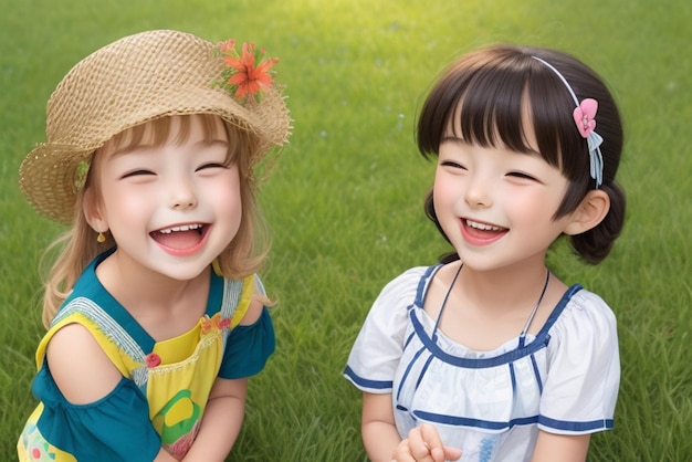 Aventuras alegres de la infancia Niños felices abrazando la diversión del verano en la naturaleza