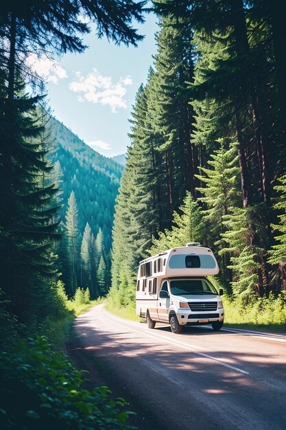 Aventuras en la carretera en una caravana: un tipo exótico de recreación al aire libre IA generativa