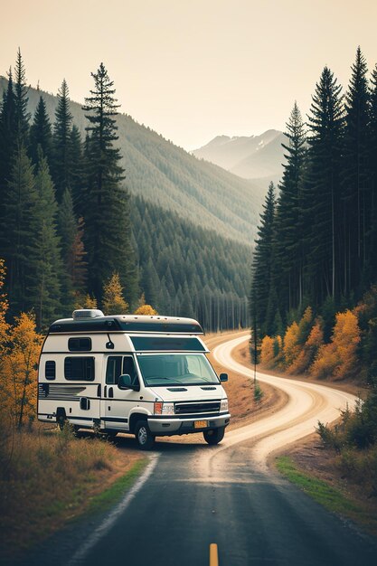 Aventuras en la carretera en una caravana, un tipo exótico de recreación al aire libre IA generativa