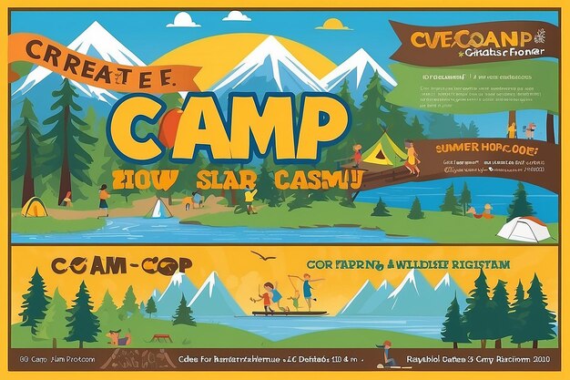 Aventuras de verão aguardam acampamento de verão cartaz bandeira