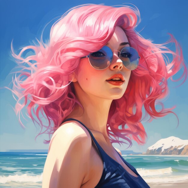 Aventuras en la playa soleada con una chica anime IA generativa