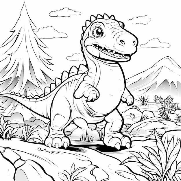 Aventuras rugientes Un cuento de dinosaurios para colorear para niños