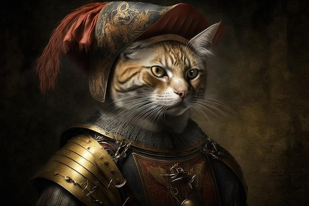 Aventureiro conquistador conquistador espanhol como gato famoso ilustração de retrato de personagem histórico generativo ai