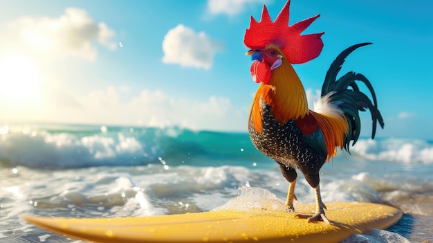 Foto el aventurero surfista de gallos atrapa olas que encarnan la alegría del verano y la emoción de la playa