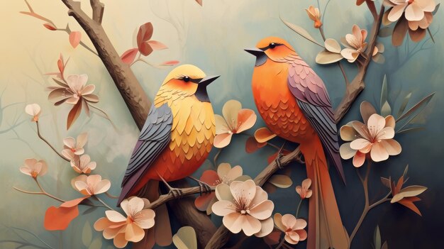 Aves de colores Ilustraciones cortadas en papel