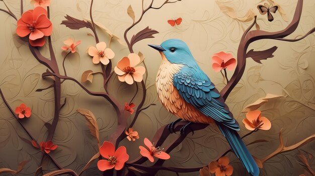 Aves de colores Ilustraciones cortadas en papel