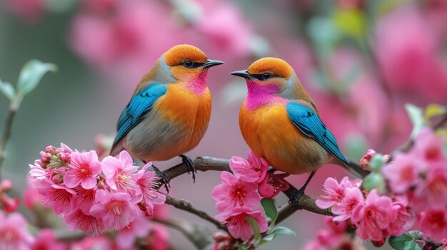 aves de colores de primavera coqueteando diseño natural momentos únicos en la naturaleza