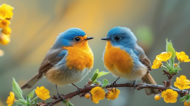 aves de colores de primavera coqueteando diseño natural momentos únicos en la naturaleza