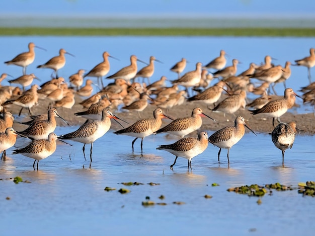 Aves costeras en los humedales Aves de Godwit con cola de bar AI_Generated