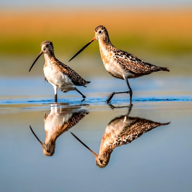 Aves costeras en los humedales Aves de Godwit con cola de bar AI_Generated