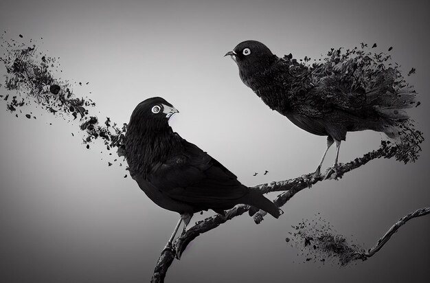 Aves emergiendo de la tinta