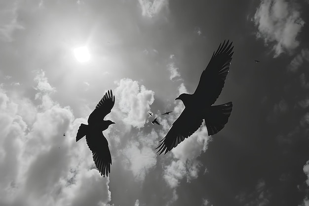 Aves en vuelo como sombra de silueta proyectada en movimiento dinámico Foto creativa de fondo elegante