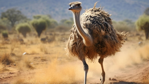 El avestruz corriendo en el campo