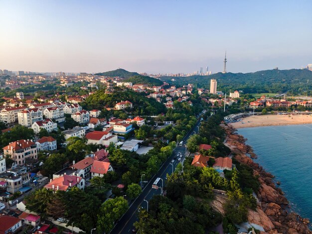 Aviação Potal Qingdao Linha Costeira Paisagem da Área da Baía