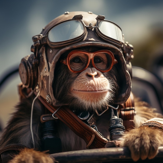 Foto un aviador con casco vestido de mono generó arte.