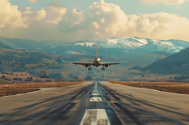 Foto avião a39s cativante decolagem e aterrissagem definido contra um cenário deslumbrante conceito aviação fotografia decolagem e aterrissagem tratos cenários fundos avião entusiasta capturar momentos