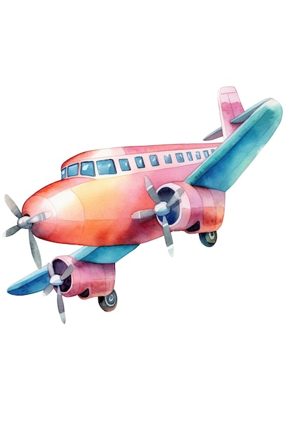 Avião brinquedo aquarela clipart bonito isolado no fundo branco com Generative AI