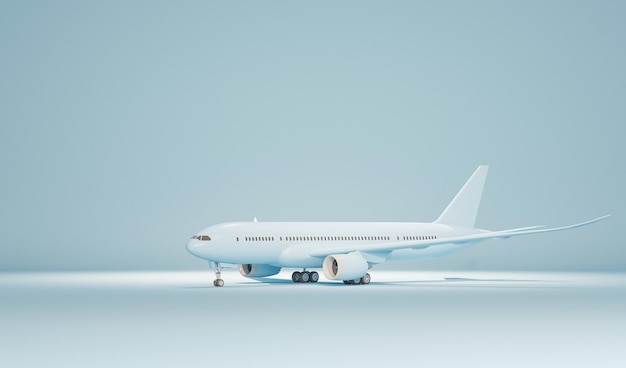 Avião com nuvem em fundo azul pastel Conceito de companhia aérea passageiros de avião de viagens 3d render