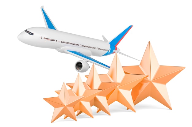 Avião com renderização 3D de cinco estrelas douradas