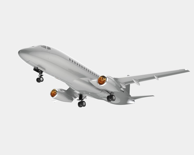 Avião comercial isolado na ilustração de renderização 3d de fundo
