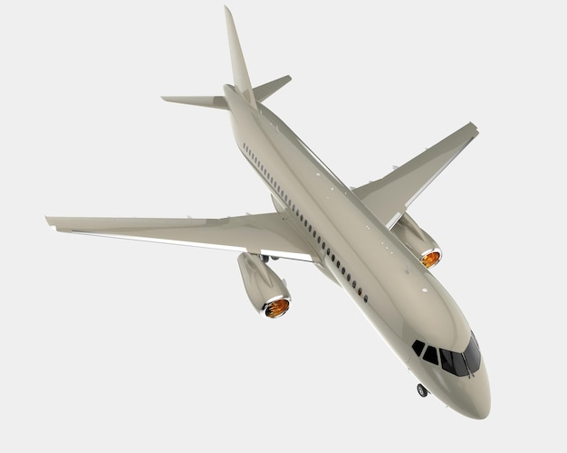 Avião comercial isolado na ilustração de renderização 3d de fundo