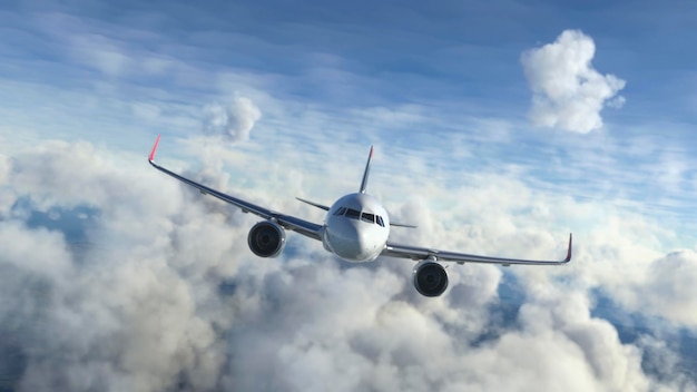 Avião comercial voando sobre as nuvens