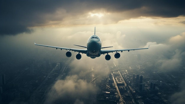 avião de avião travagem no pôr-do-sol nuvem voar transporte de negócios céu voo jato avião de passageiros