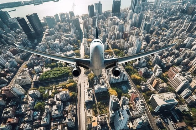 Foto avião de passageiros branco voando no céu nuvens incríveis no fundo viajar por transporte aéreo