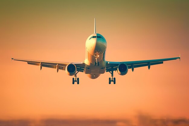 Avião de passageiros voando com lindo céu